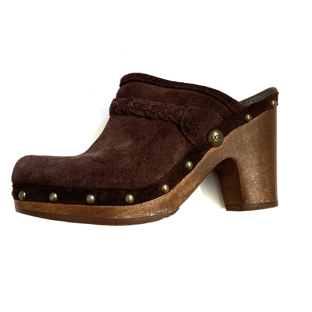 UGG Kaylee Brown Suede Clogs Mules Bronze Studs 7M